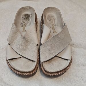 Free People Neutral Beige Suede Crossover Slide Sandals - Women Sz 38/8